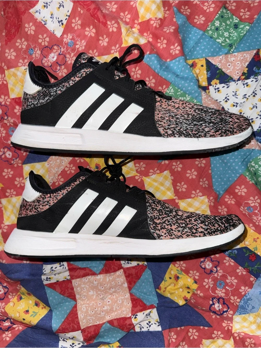 adidas Men’s Black & Pink Patterned Knit Athletic Sneakers